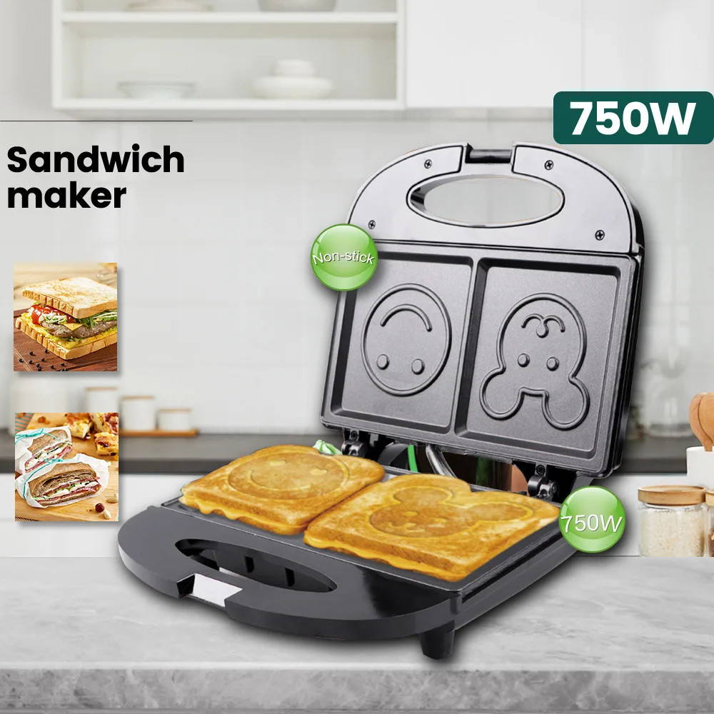 Mini Waffle Maker Machine - 110V-220V Ev Aletleri Smiley Sandviç Makinesi